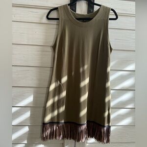 Boston Proper Olive Sleeveless Dress with Fringe Hem